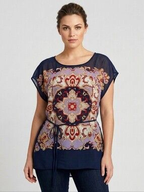 Reitmans Petites size XL Navy Printed Sheer Top & Tank Top
